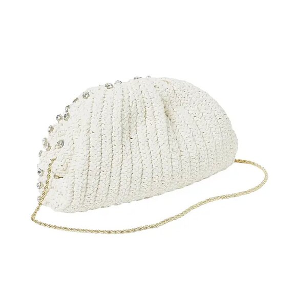 NEW Loeffler Randall Bailey Crystal-Embellished Raffia Bag - White - Picture 4 of 4